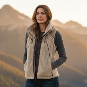 Kuhl Women's Brown And Cream Sherpa Shearling Vest